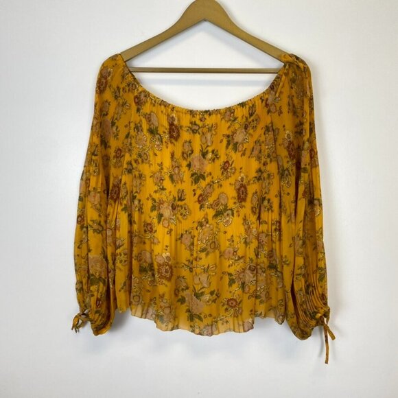 Aritzia Wilfred Yellow Floral Pleated Off the Shoulder Top - Picture 1 of 14